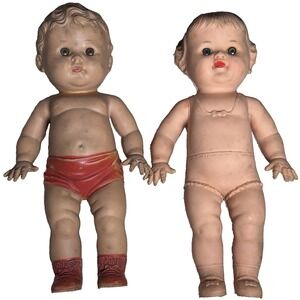 Vintage 1950s  Sun Rubber Tod-L-Tin Dolls Lot of 2 Squeak Babies As Is